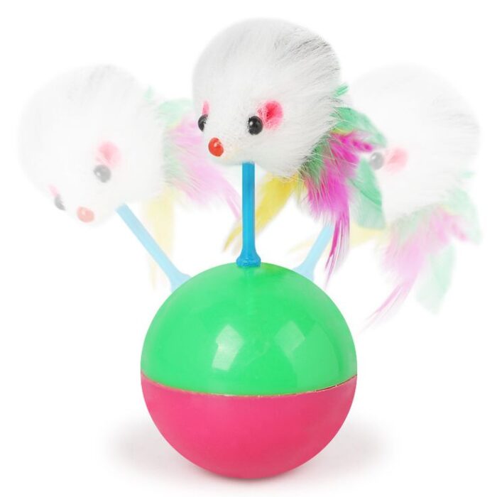 Interactive cat toy colorful feather plush mouse wobbly ball for pet cat